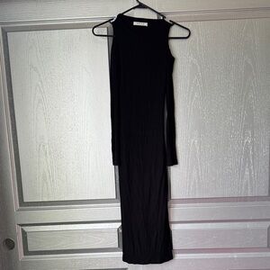 Aritzia Black Long Sleeve Cutout Midi Dress - Sleek Ribbed Knit